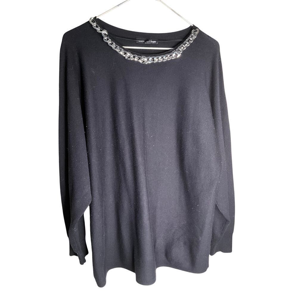 Cable & Gauge Chain Sweater Round Neck Long Sleeve Black Womens Size Large‎ NWOT